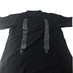 Yoko Devereaux Black‎ Suspender Shiny Print Short Sleeve Polo Shirt Mens Size XL